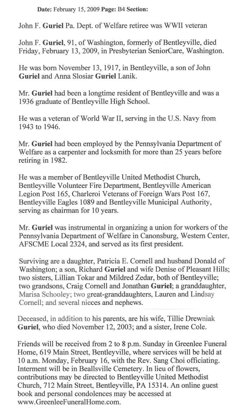 John F. Guriel obituary